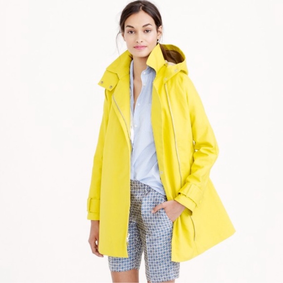 J.CREW Swing Trench Coat in yellow cotton, detachable hood, pockets Sz M NEW - Picture 3 of 16